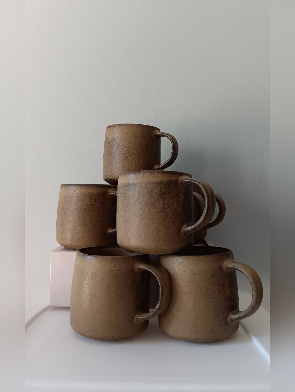 West Elm Kanto Stoneware Handled Coffee Tea Mugs Set of 8 Brown Grey Cardamom - Picture 8 of 13